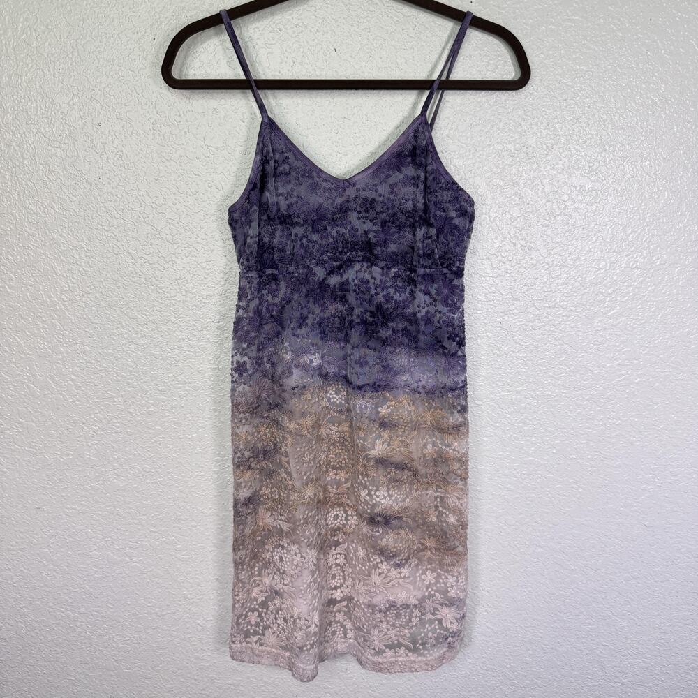 Hard Tail Forever Y2K Dress Womens Small Floral Lace Ombre Slip Purple Mini Boho